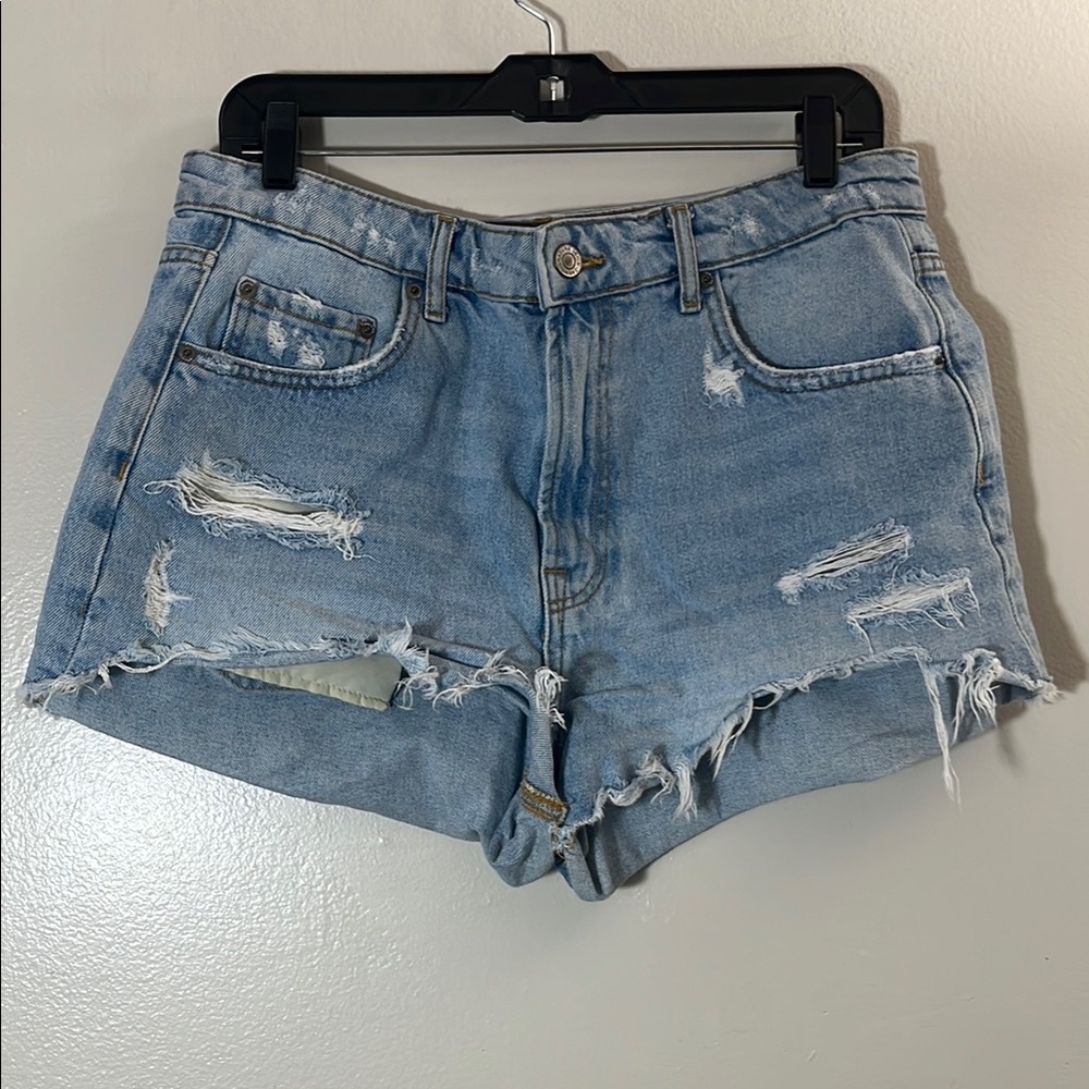 Zara Light Blue Distressed Jean Shorts